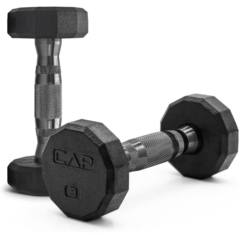 imageCAP Barbell Coated Dumbbell Weight  Multiple Options Pairs ampamp Sets12Sided  Black Handle