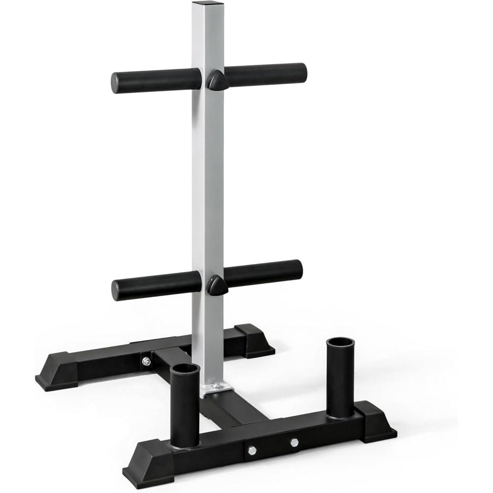 imageCAP Barbell Olympic Bumper Plate Tree Rack with 4 Weight Plate Posts and 2 Barbell Storage Holders  Multiple ColorsGray