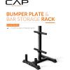 imageCAP Barbell Olympic Bumper Plate Tree Rack with 4 Weight Plate Posts and 2 Barbell Storage Holders  Multiple ColorsBlack