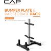 imageCAP Barbell Olympic Bumper Plate Tree Rack with 4 Weight Plate Posts and 2 Barbell Storage Holders  Multiple ColorsGray