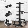 imageCAP Barbell Olympic Bumper Plate Tree Rack with 6 Weight Plate Posts and 4 Barbell Storage Holders  HeavyDuty Steel Gym Organizer for Olympic Plates and Bars  Black Blue or Red optionsBlack