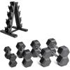 imageCAP Barbell Rubber Coated Dumbbell Weight Set with Vertical Rack  100 lb 150 lb and 210 lb Options100 lb  Set