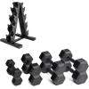 imageCAP Barbell Rubber Coated Dumbbell Weight Set with Vertical Rack  100 lb 150 lb and 210 lb Options100 lb  Set
