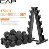 imageCAP Barbell Rubber Coated Dumbbell Weight Set with Vertical Rack  100 lb 150 lb and 210 lb Options150 lb  Set