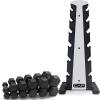 imageCAP Barbell Rubber Coated Dumbbell Weight Set with Vertical Rack  100 lb 150 lb and 210 lb Options210 lb  Set  Silver Rack