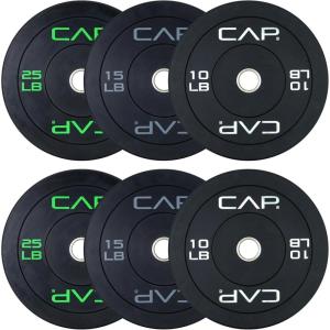 imageCAP Barbell 2Inch Olympic Bumper Plate Weight Set  100370 lbs  Multiple OptionsECONOMY