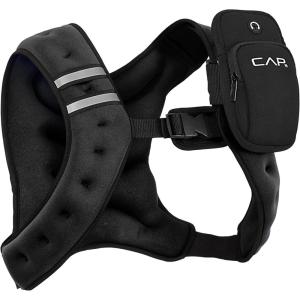imageCAP Barbell 8LB Weighted Vest  Unisex Workout Vest with Phone Pouch Reflective Strips and Adjustable Fit for Walking Running Cardio and Strength Training  Black or BlueBlack