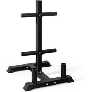 imageCAP Barbell Olympic Bumper Plate Tree Rack with 4 Weight Plate Posts and 2 Barbell Storage Holders  Multiple ColorsBlack
