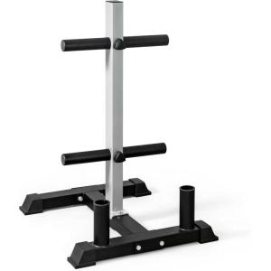 imageCAP Barbell Olympic Bumper Plate Tree Rack with 4 Weight Plate Posts and 2 Barbell Storage Holders  Multiple ColorsGray