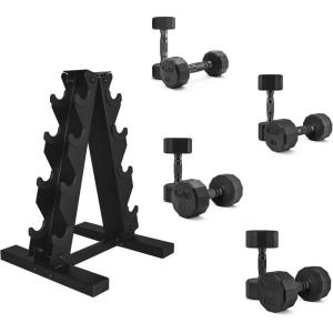 imageCAP Barbell Rubber Coated Dumbbell Weight Set with Vertical Rack  100 lb 150 lb and 210 lb Options100 lb  Set