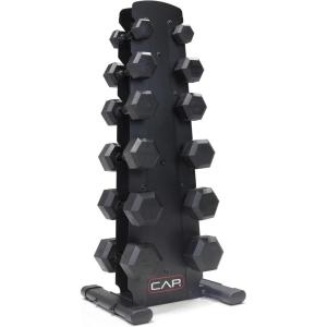 imageCAP Barbell Rubber Coated Dumbbell Weight Set with Vertical Rack  100 lb 150 lb and 210 lb Options210 lb  Set  Black Rack