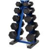 imageCAP Barbell 150 LB Coated Hex Dumbbell Weight Set with Vertical Rack  Multiple OptionsBlue Rack