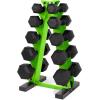 imageCAP Barbell 150 LB Coated Hex Dumbbell Weight Set with Vertical Rack  Multiple OptionsGreen Rack