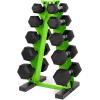 imageCAP Barbell 150 LB Coated Hex Dumbbell Weight Set with Vertical Rack  Multiple OptionsGreen Rack