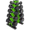 imageCAP Barbell 150 LB Coated Hex Dumbbell Weight Set with Vertical Rack  Multiple OptionsGreen Rack