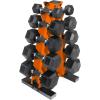 imageCAP Barbell 150 LB Coated Hex Dumbbell Weight Set with Vertical Rack  Multiple OptionsOrange Rack