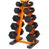 imageCAP Barbell 150 LB Coated Hex Dumbbell Weight Set with Vertical Rack  Multiple OptionsOrange Rack