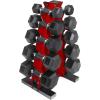 imageCAP Barbell 150 LB Coated Hex Dumbbell Weight Set with Vertical Rack  Multiple OptionsRed Rack