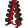 imageCAP Barbell 150 LB Coated Hex Dumbbell Weight Set with Vertical Rack  Multiple OptionsRed Rack