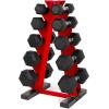 imageCAP Barbell 150 LB Coated Hex Dumbbell Weight Set with Vertical Rack  Multiple OptionsRed Rack
