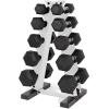 imageCAP Barbell 150 LB Coated Hex Dumbbell Weight Set with Vertical Rack  Multiple OptionsWhite Rack