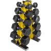 imageCAP Barbell 150 LB Coated Hex Dumbbell Weight Set with Vertical Rack  Multiple OptionsYellow Rack