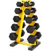 imageCAP Barbell 150 LB Coated Hex Dumbbell Weight Set with Vertical Rack  Multiple OptionsYellow Rack