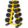 imageCAP Barbell 150 LB Coated Hex Dumbbell Weight Set with Vertical Rack  Multiple OptionsYellow Rack