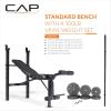 imageCAP Barbell Standard Weight Bench with Leg Developer and a 100 LB Vinyl Weight Set  Adjustable Backrest Barbell and Cement Plates for Home Gym