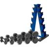 imageCAP Barbell 150 LB Coated Hex Dumbbell Weight Set with Vertical Rack  Multiple OptionsBlue Rack