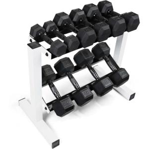 imageCAP Barbell 150 lb Dumbbell Set with 2Tier Rack  Multiple OptionsWhite