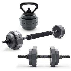 imageCAP Barbell 66 lb MultiUse Adjustable Weight Set  Versatile Dumbbell Barbell ampamp Kettlebell for FullBody Workouts  Gray