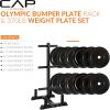 imageCAP Barbell 370 lb Elite Olympic Plate Set with Traditional Plate Rack ampamp Barbell Storage  6 Weight Posts  4 Barbell Holders