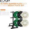 imageCAP Barbell 2Inch Olympic Bumper Plate Weight Set with 6 Post Rack  100370 lbs  Multiple OptionsCOMPETITION
