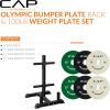 imageCAP Barbell 2Inch Olympic Bumper Plate Weight Set with 6 Post Rack  100370 lbs  Multiple OptionsCOMPETITION