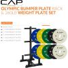 imageCAP Barbell 2Inch Olympic Bumper Plate Weight Set with 6 Post Rack  100370 lbs  Multiple OptionsCOMPETITION
