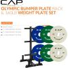 imageCAP Barbell 2Inch Olympic Bumper Plate Weight Set with 6 Post Rack  100370 lbs  Multiple OptionsCOMPETITION