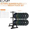 imageCAP Barbell 2Inch Olympic Bumper Plate Weight Set with 6 Post Rack  100370 lbs  Multiple OptionsECONOMY  SPECKLED