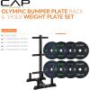 imageCAP Barbell 2Inch Olympic Bumper Plate Weight Set with 6 Post Rack  100370 lbs  Multiple OptionsECONOMY