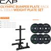 imageCAP Barbell 2Inch Olympic Bumper Plate Weight Set with 6 Post Rack  100370 lbs  Multiple OptionsECONOMY