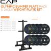 imageCAP Barbell 2Inch Olympic Bumper Plate Weight Set with 6 Post Rack  100370 lbs  Multiple OptionsECONOMY