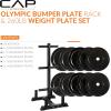 imageCAP Barbell 2Inch Olympic Bumper Plate Weight Set with 6 Post Rack  100370 lbs  Multiple OptionsELITE