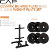 imageCAP Barbell 2Inch Olympic Bumper Plate Weight Set with 6 Post Rack  100370 lbs  Multiple OptionsELITE