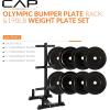 imageCAP Barbell 2Inch Olympic Bumper Plate Weight Set with 6 Post Rack  100370 lbs  Multiple OptionsELITE