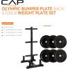 imageCAP Barbell 2Inch Olympic Bumper Plate Weight Set with 6 Post Rack  100370 lbs  Multiple OptionsELITE