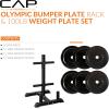 imageCAP Barbell 2Inch Olympic Bumper Plate Weight Set with 6 Post Rack  100370 lbs  Multiple OptionsELITE