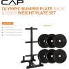 imageCAP Barbell 2Inch Olympic Bumper Plate Weight Set with 6 Post Rack  100370 lbs  Multiple OptionsELITE