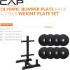 imageCAP Barbell 2Inch Olympic Bumper Plate Weight Set with 6 Post Rack  100370 lbs  Multiple OptionsPRO
