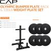 imageCAP Barbell 2Inch Olympic Bumper Plate Weight Set with 6 Post Rack  100370 lbs  Multiple OptionsPRO