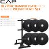 imageCAP Barbell 2Inch Olympic Bumper Plate Weight Set with 6 Post Rack  100370 lbs  Multiple OptionsPRO